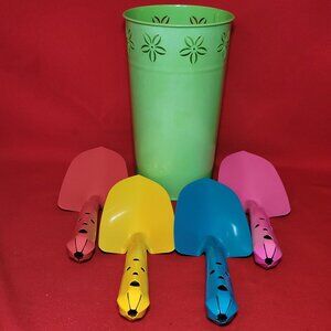 Metal Iron Bucket Four Garden Hand Trowels Set Gardening Shovels